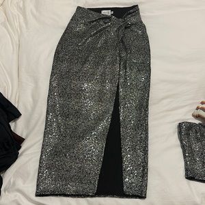Black and silver sparkle midi skirt